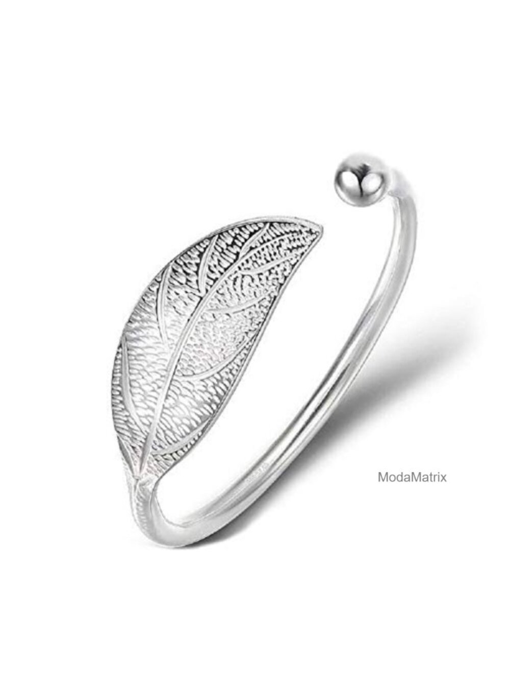 925 Sterling Silver Leaf Feather Charm Bangle Bracelet Women Wedding Gift